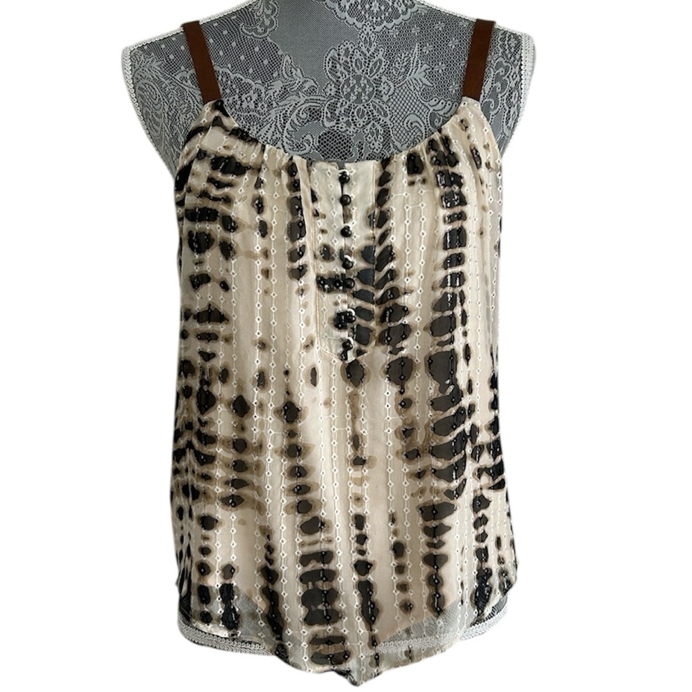 Twelfth Street by Cynthia Vincent Brown & Cream Silk Camisole w/ leather straps